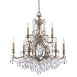 Group Dawson Antique Brass Nine-Light Chandelier with Clear Hand Cut Crystal