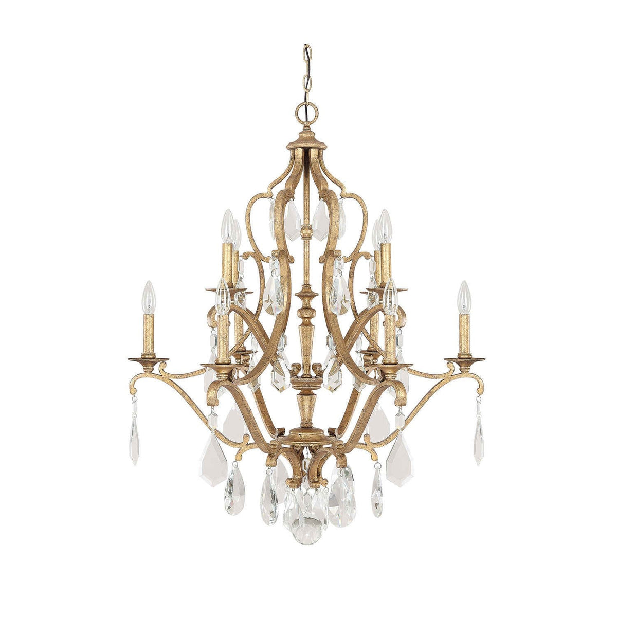 Fixture Company Blakely Antique Gold 10 Light Chandelier with Crystals