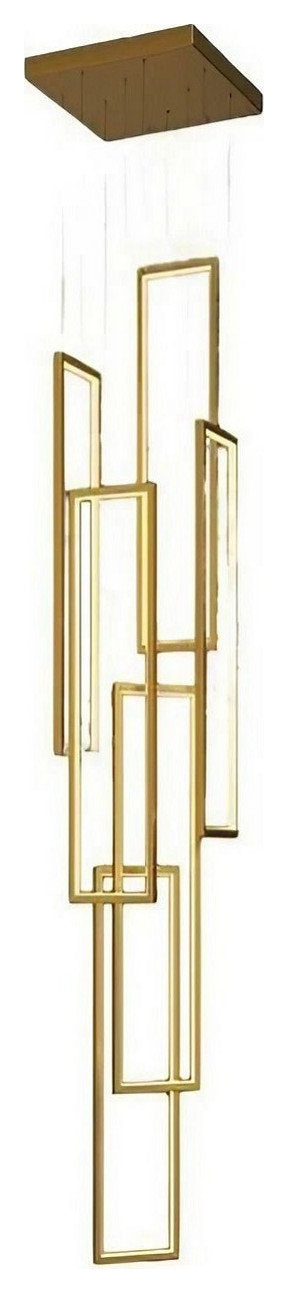 Lavagna | Ultramodern Rectangle Hanging LED Chandelier, Gold, 6 Lights (H196.9"), Cool Light, Non-Dimmable