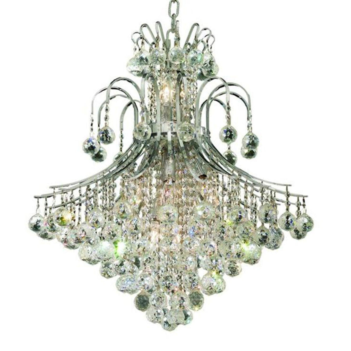 Chrome Fifteen-Light 25-Inch Chandelier with Royal Cut Clear Crystal