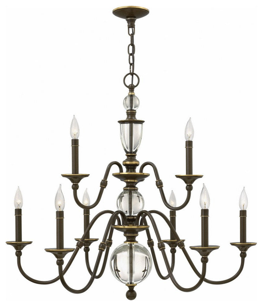 Traditional Nine Light Chandelier-Light Oiled Bronze Finish - Chandelier