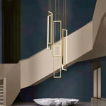 Lavagna | Ultramodern Rectangle Hanging LED Chandelier, Gold, 6 Lights (H196.9"), Cool Light, Non-Dimmable