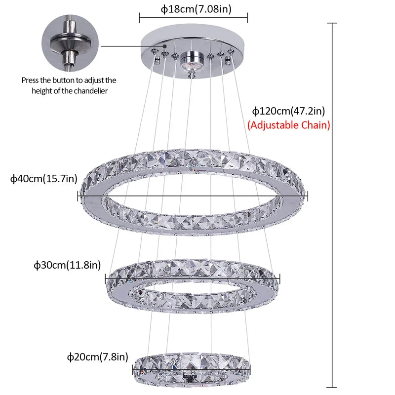 Luxury Crystal Ring LED Chandelier for Living & Dining Room
