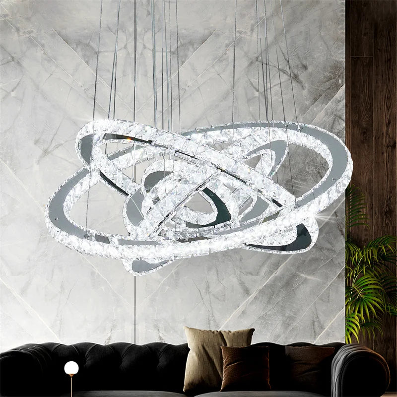 Luxury Crystal Ring LED Chandelier for Living & Dining Room