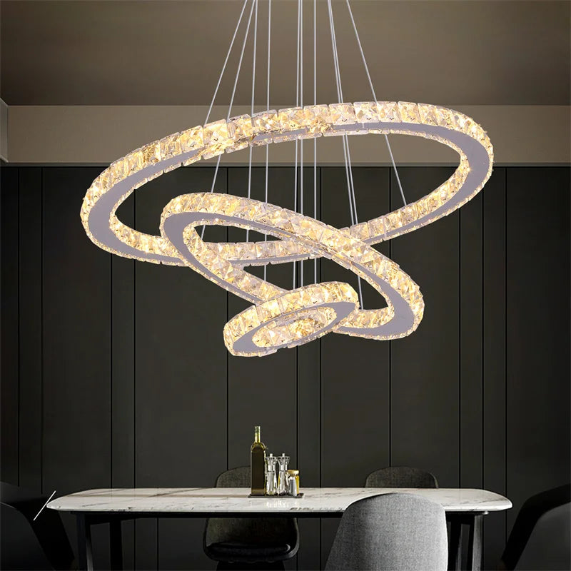 Luxury Crystal Ring LED Chandelier for Living & Dining Room