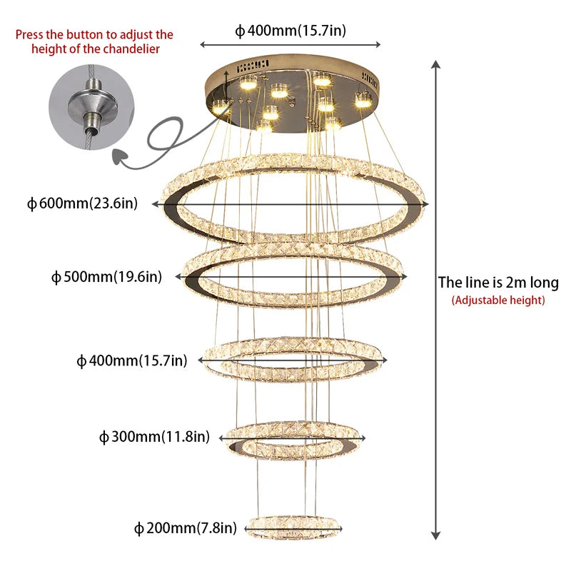 Luxury Crystal Ring LED Chandelier for Living & Dining Room
