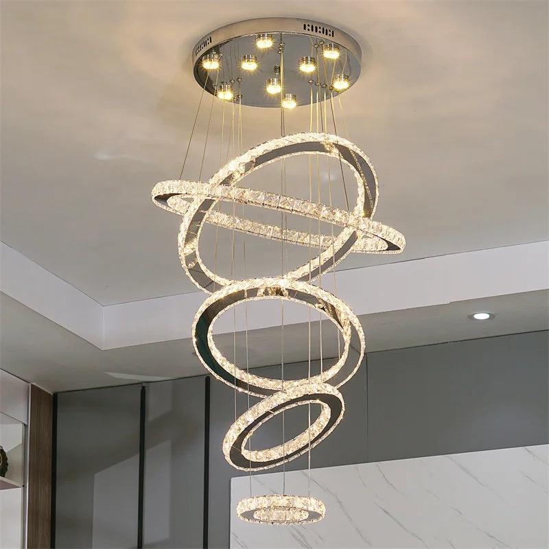 Luxury Crystal Ring LED Chandelier for Living & Dining Room