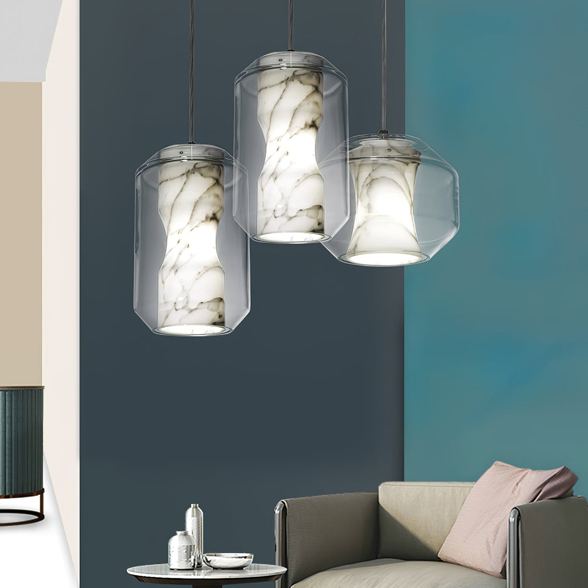 Alabaster Glass Cylinder Pendant Light