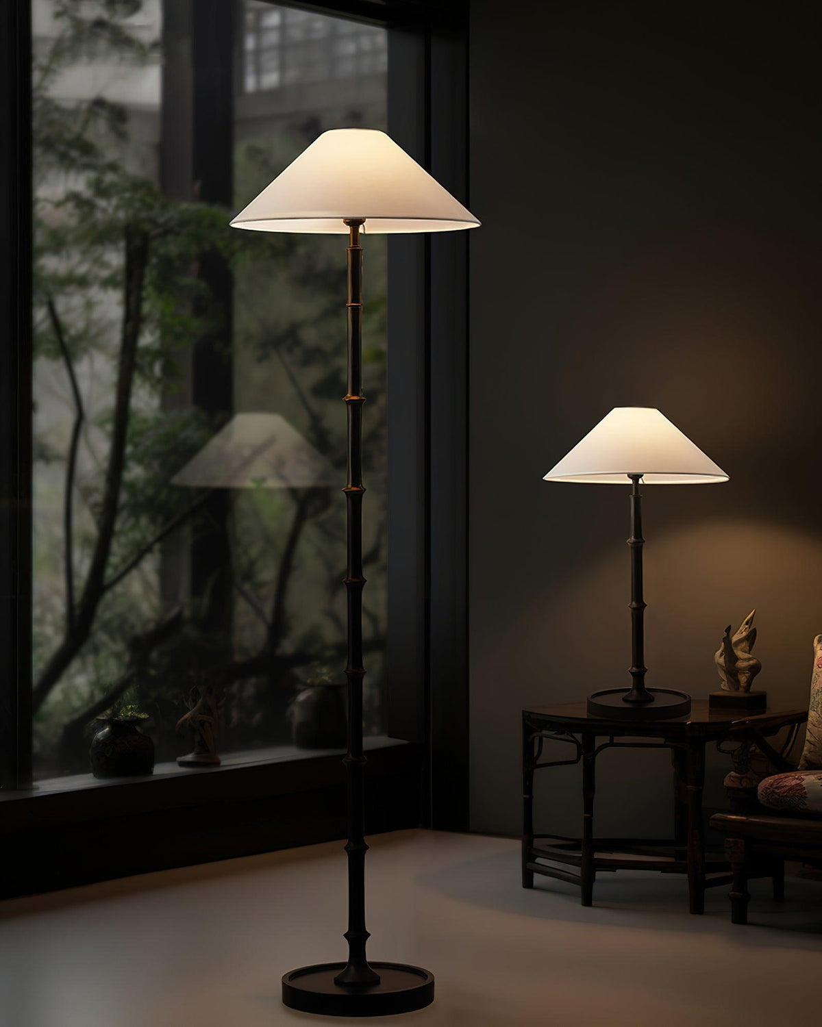 Black Bamboo Floor Lamp 11.8"