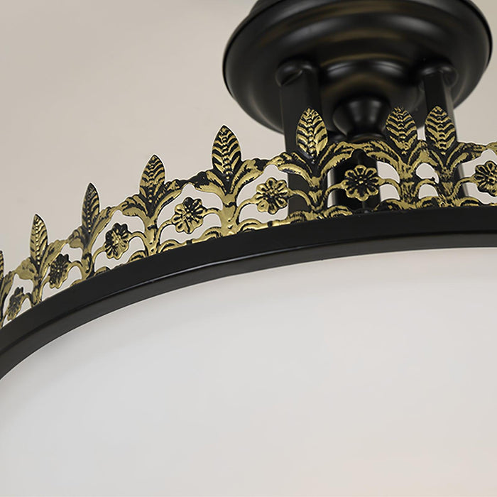 Black Vintage Bowl Frosted Glass Ceiling Light 16.9"