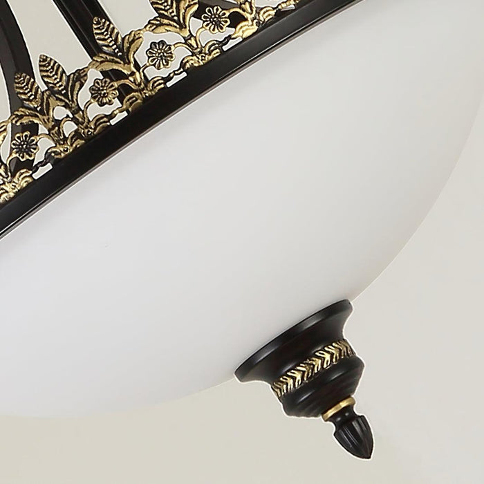 Black Vintage Bowl Frosted Glass Ceiling Light 16.9"