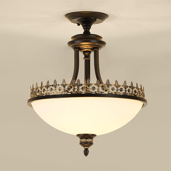 Black Vintage Bowl Frosted Glass Ceiling Light 16.9"