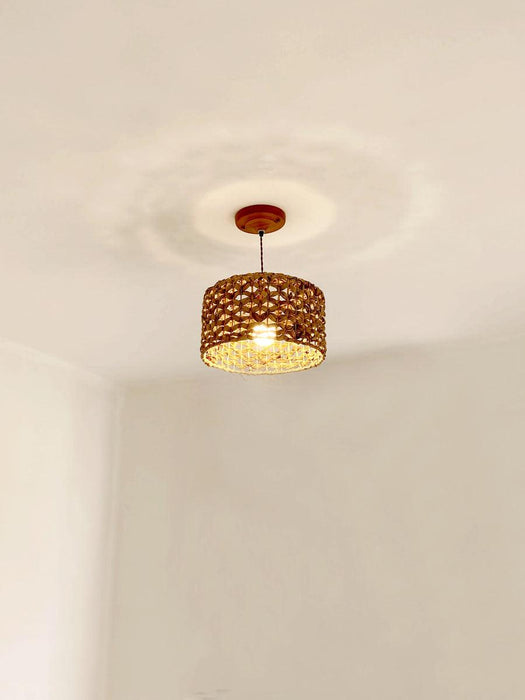 Boho Rattan Woven Lampshade Pendant Light 12.2"