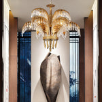 Brass Palm Leaf Crystal Chandelier 27.6"