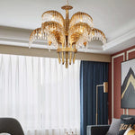 Brass Palm Leaf Crystal Chandelier 27.6"