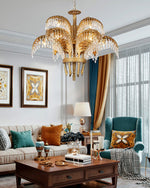 Brass Palm Leaf Crystal Chandelier 27.6"