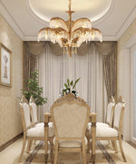 Brass Palm Leaf Crystal Chandelier 27.6"
