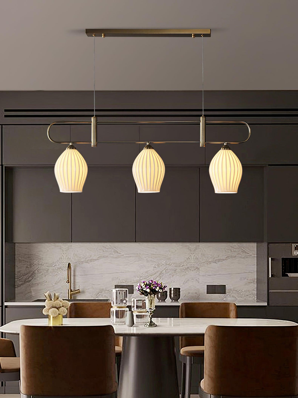 Ceramic Ribbed Pendnat Light