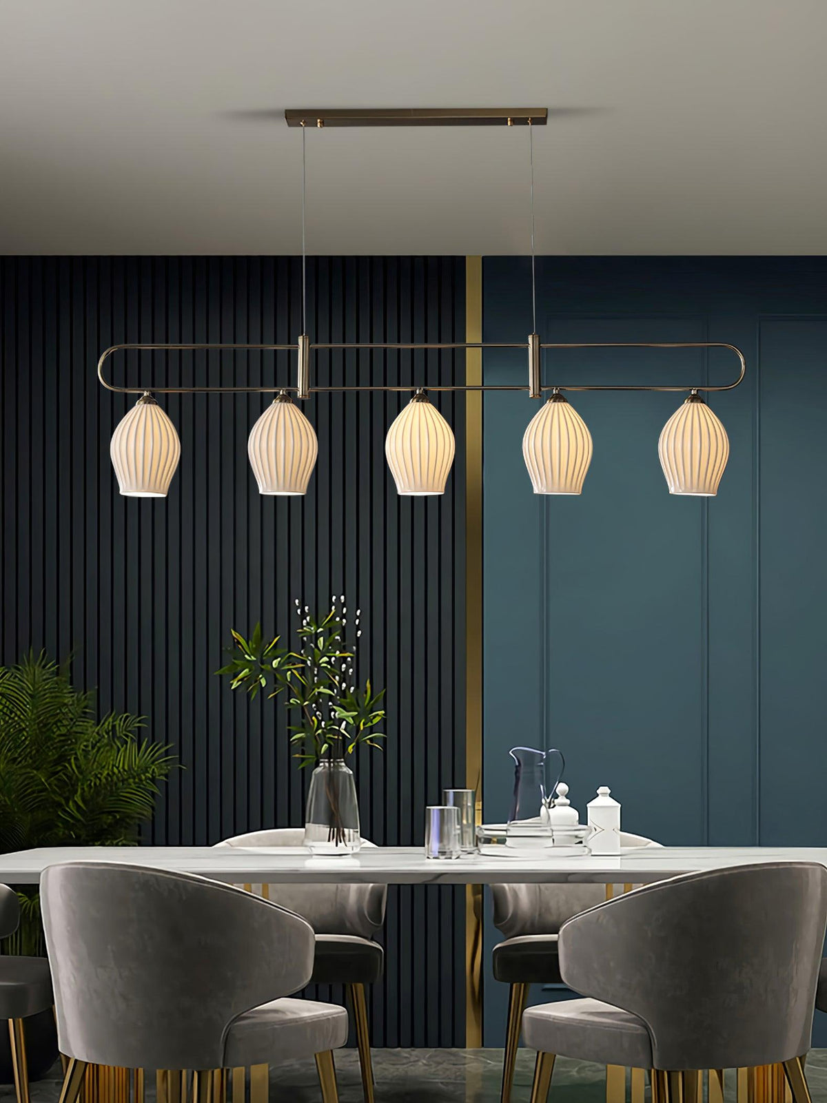 Ceramic Ribbed Pendnat Light