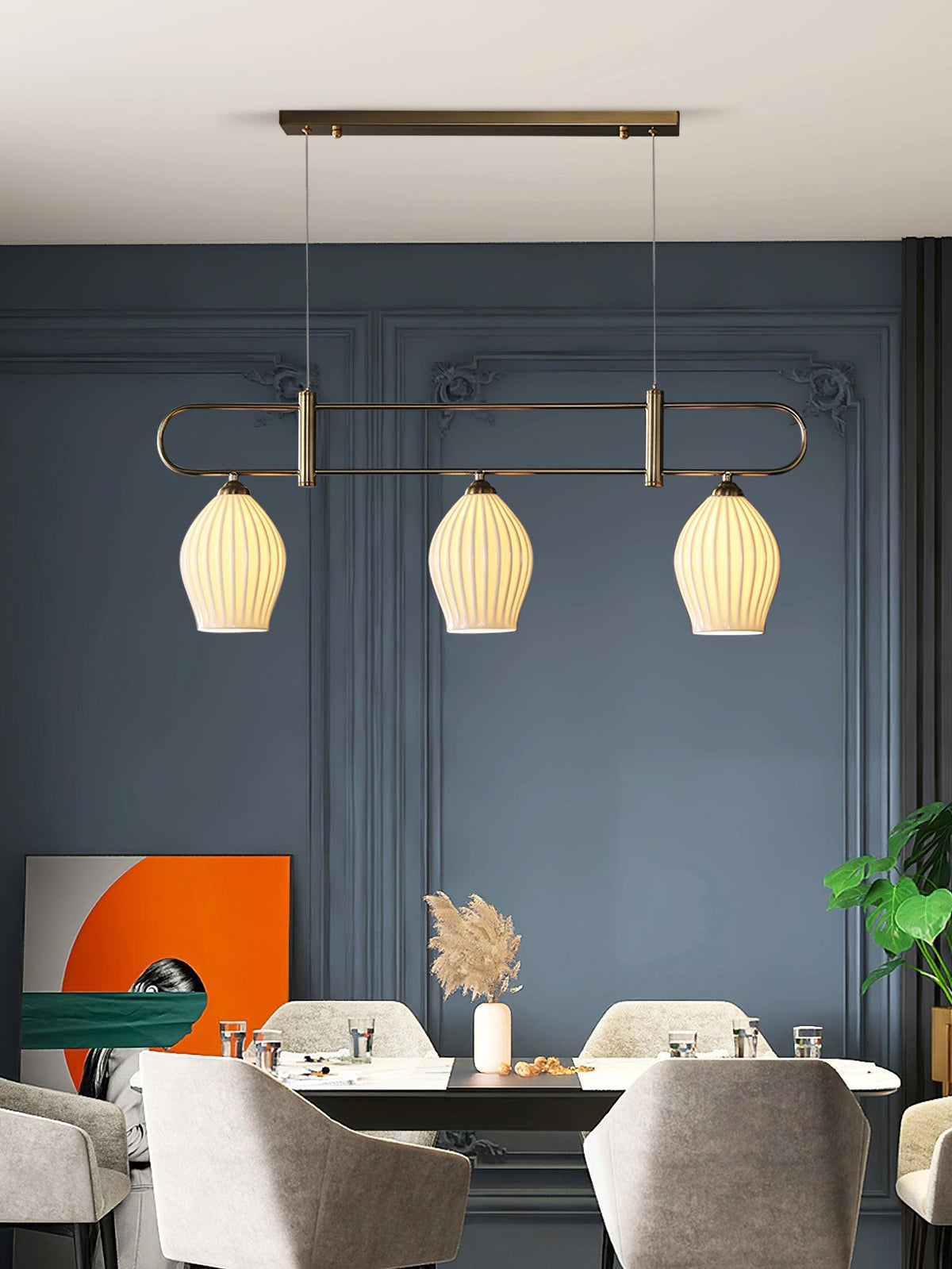 Ceramic Ribbed Pendnat Light