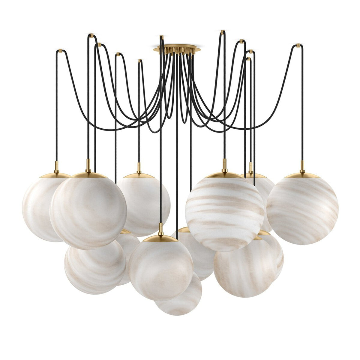 Four Hands Spider Chandelier - Marbled Matte Glass - Burnished Brass