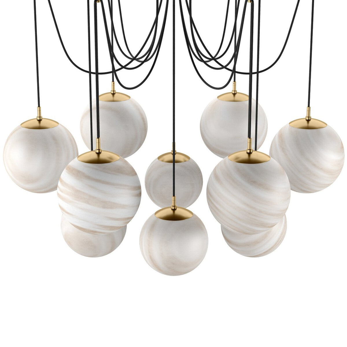 Four Hands Spider Chandelier - Marbled Matte Glass - Burnished Brass