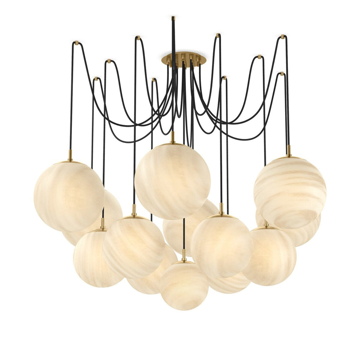 Four Hands Spider Chandelier - Marbled Matte Glass - Burnished Brass