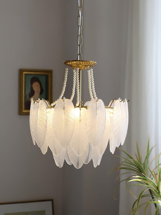 Glass Feather Pearl Chandelier
