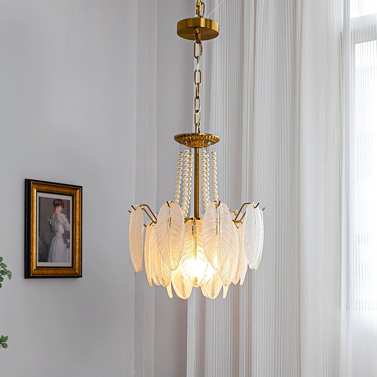 Glass Feather Pearl Chandelier