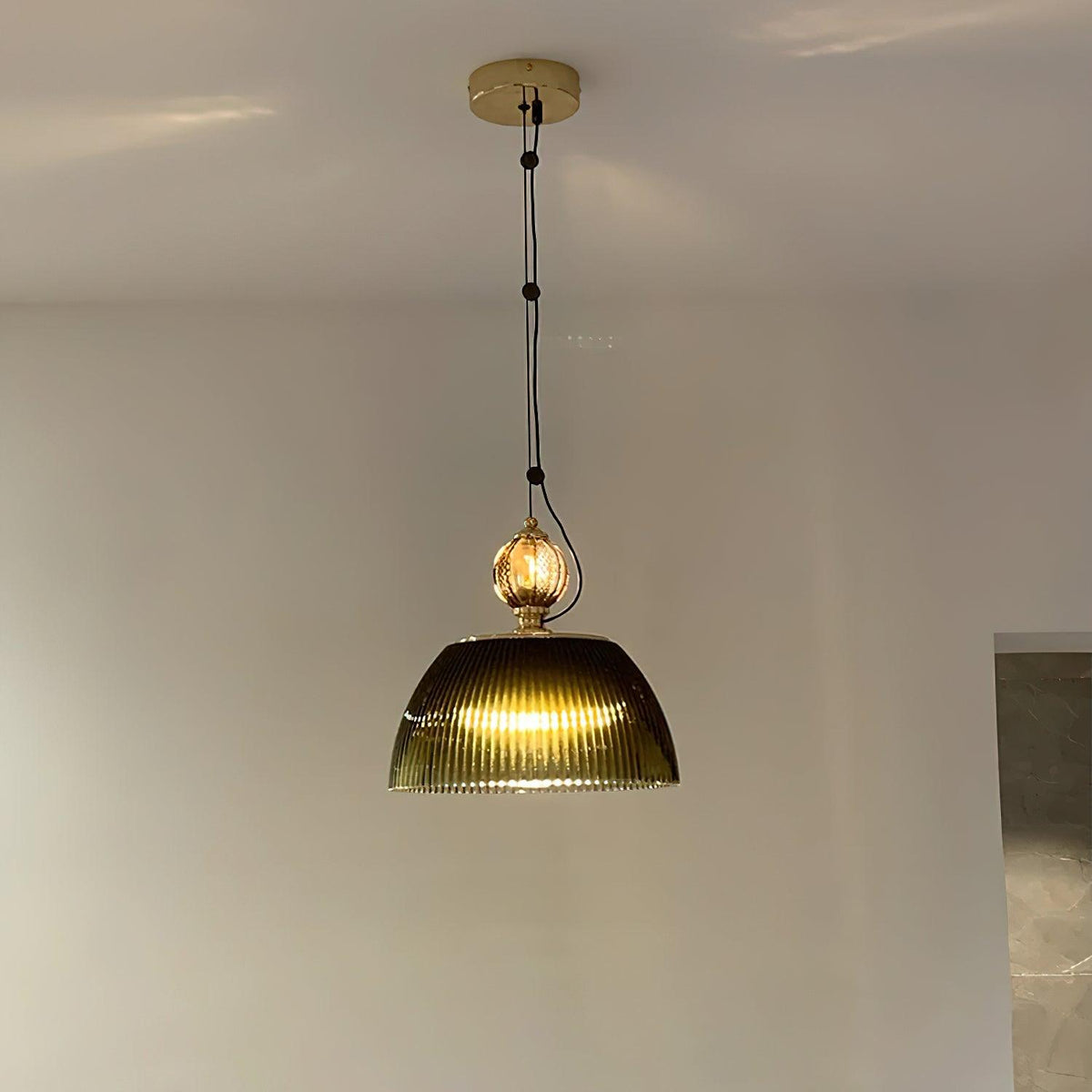 Green Glass Bowl Pendant Lamp 12.6″