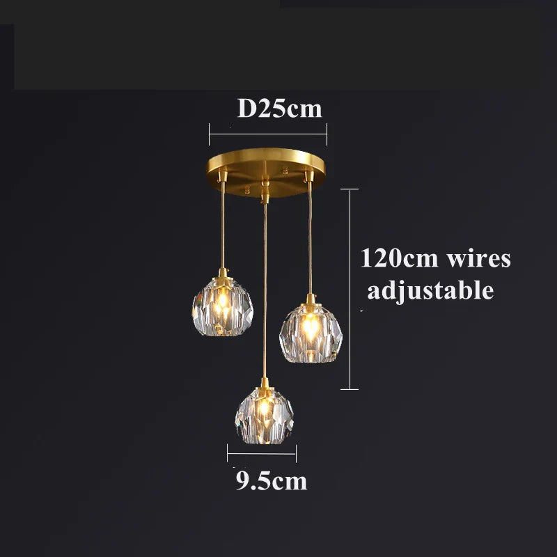 Diamond Crystal Copper LED Pendant Chandelier for Stylish Indoor Lighting.