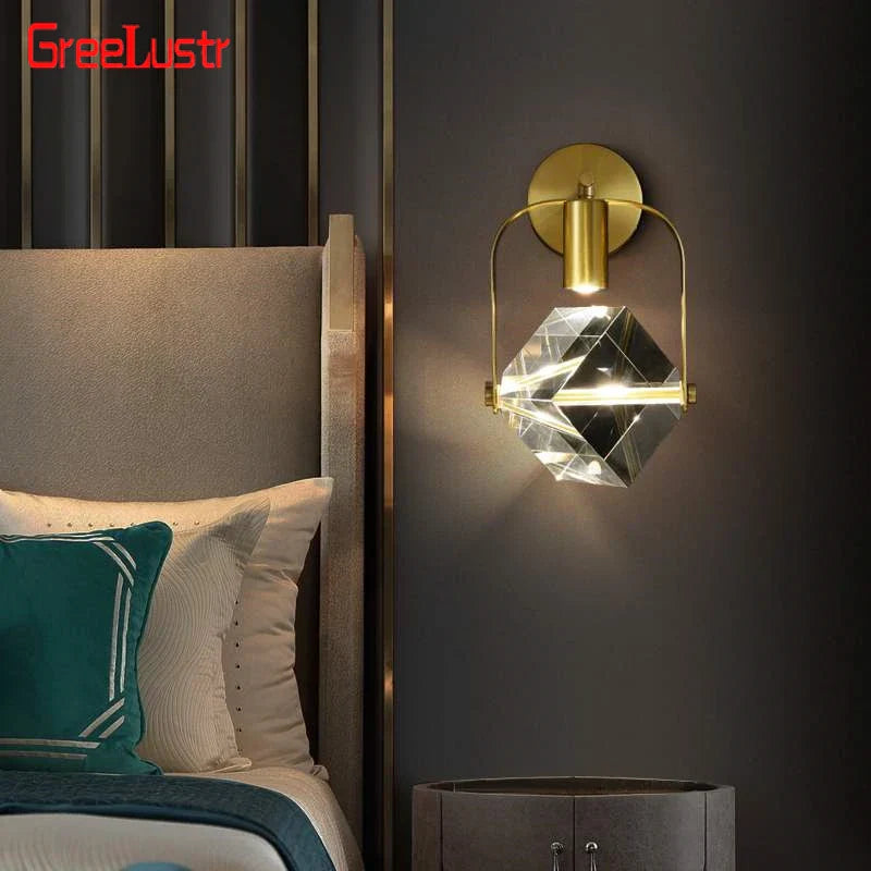 Crystal LED Wall Sconce Copper Light Fixture for Modern Luxury Home Decor