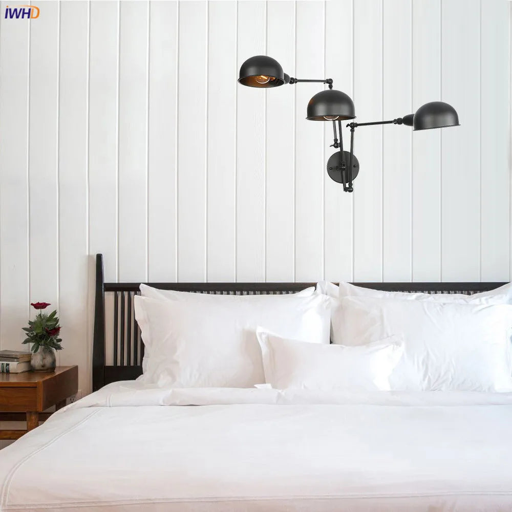 Loft Antique Edison 3-Head Black Wall Sconce Swing Arm Light