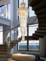 Gold Stainless Steel Crystal Chandelier for Long Villa Staircase Lighting