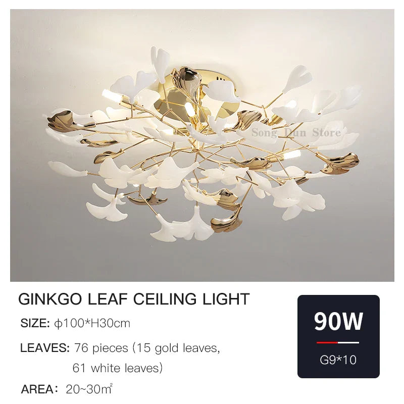 Ginkgo Leaf Bedroom Lamp: Post-modern Minimalist Art Ceiling Light, Elegant and Romantic