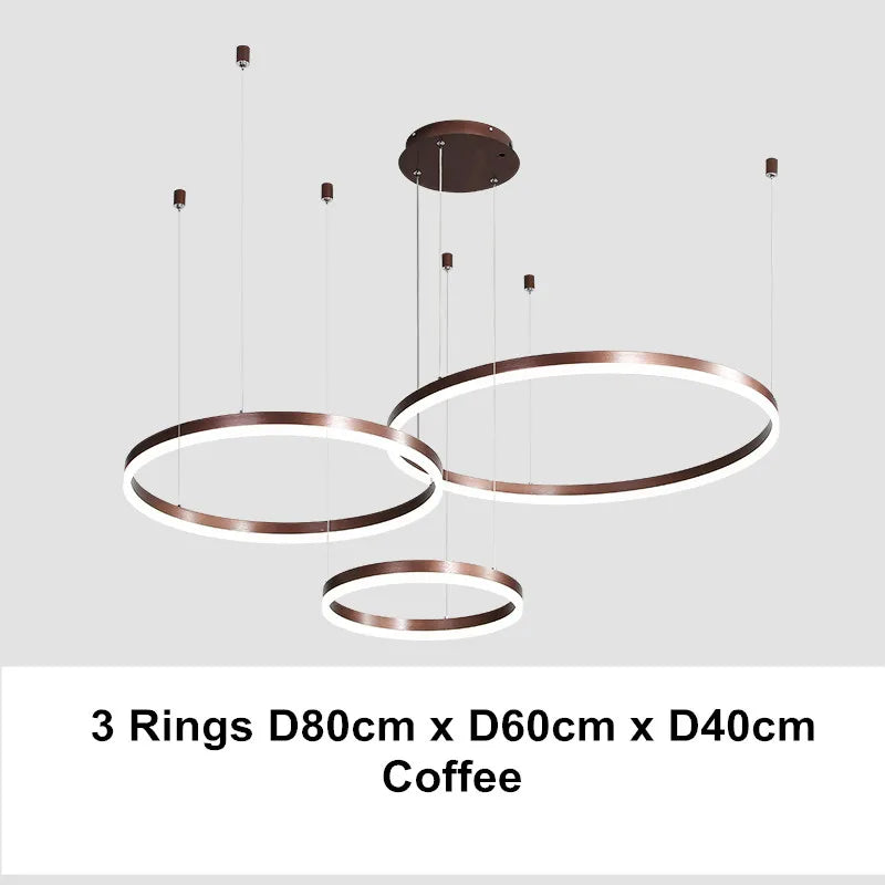 LED Chandelier Rings Pendant Light - Coffee Gold Dimmable Ceiling Lamp