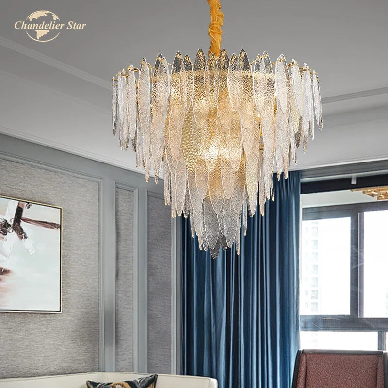 LED Glass Metal Leaf Chandelier: Luxury Postmodern Lighting for Home Decor, Bedroom, Living Room