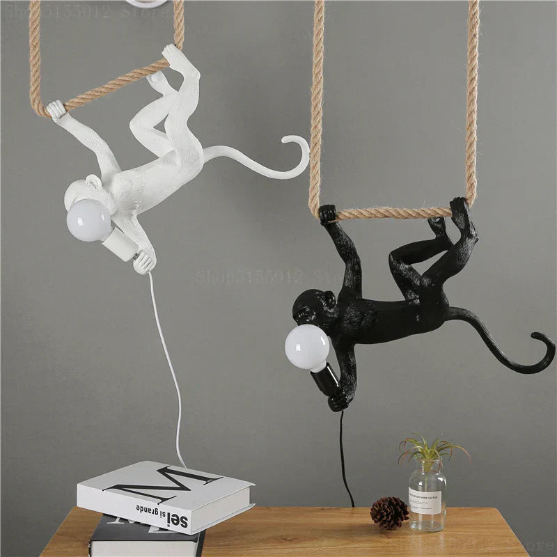 Monkey Resin Pendant Light for Artistic Living Room Decor