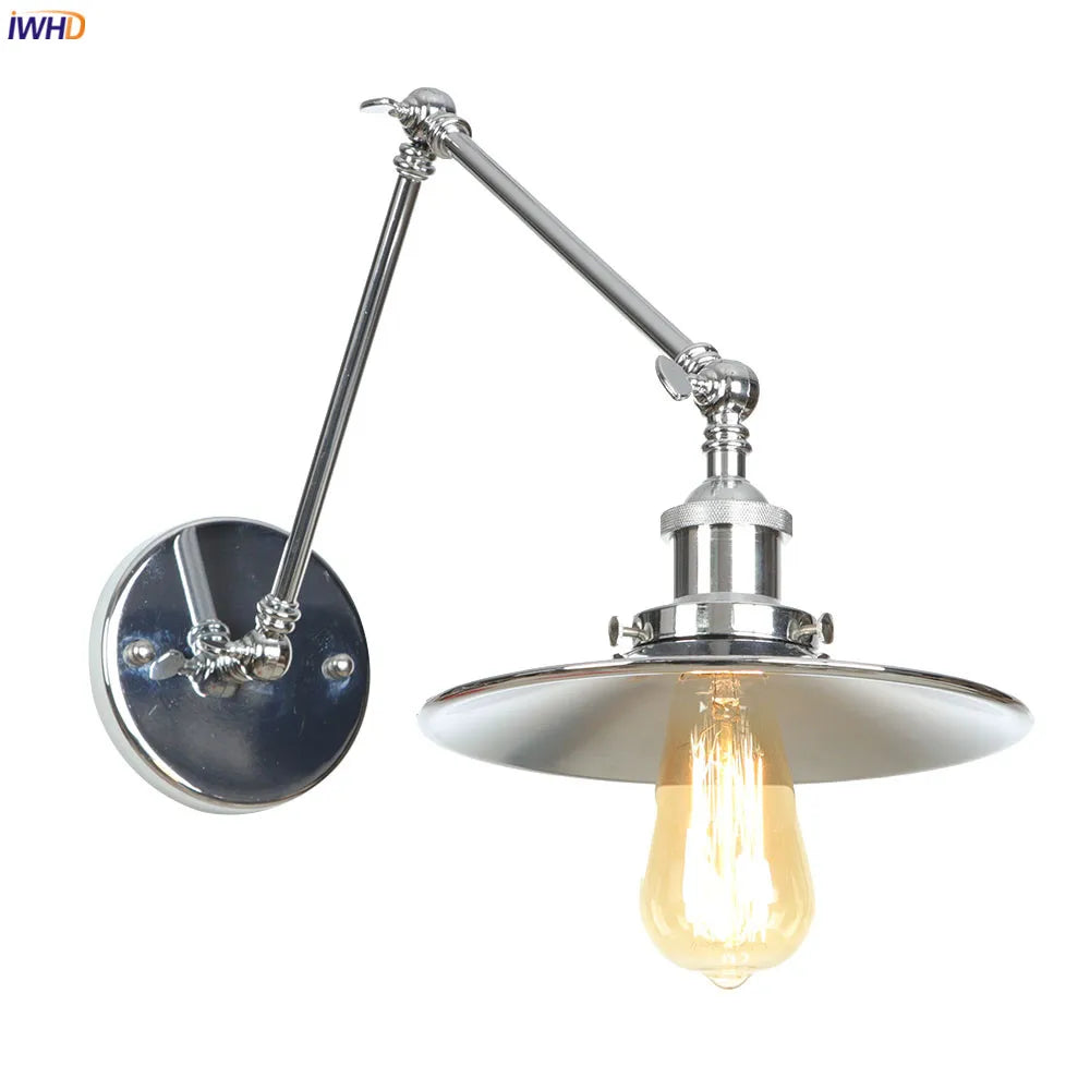 Silver Swing Arm LED Wall Light - Industrial Vintage Wall Sconce