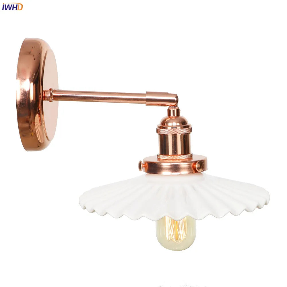 White Ceramic LED Wall Sconce Switch Rose Gold Bedroom Stair Mirror Light