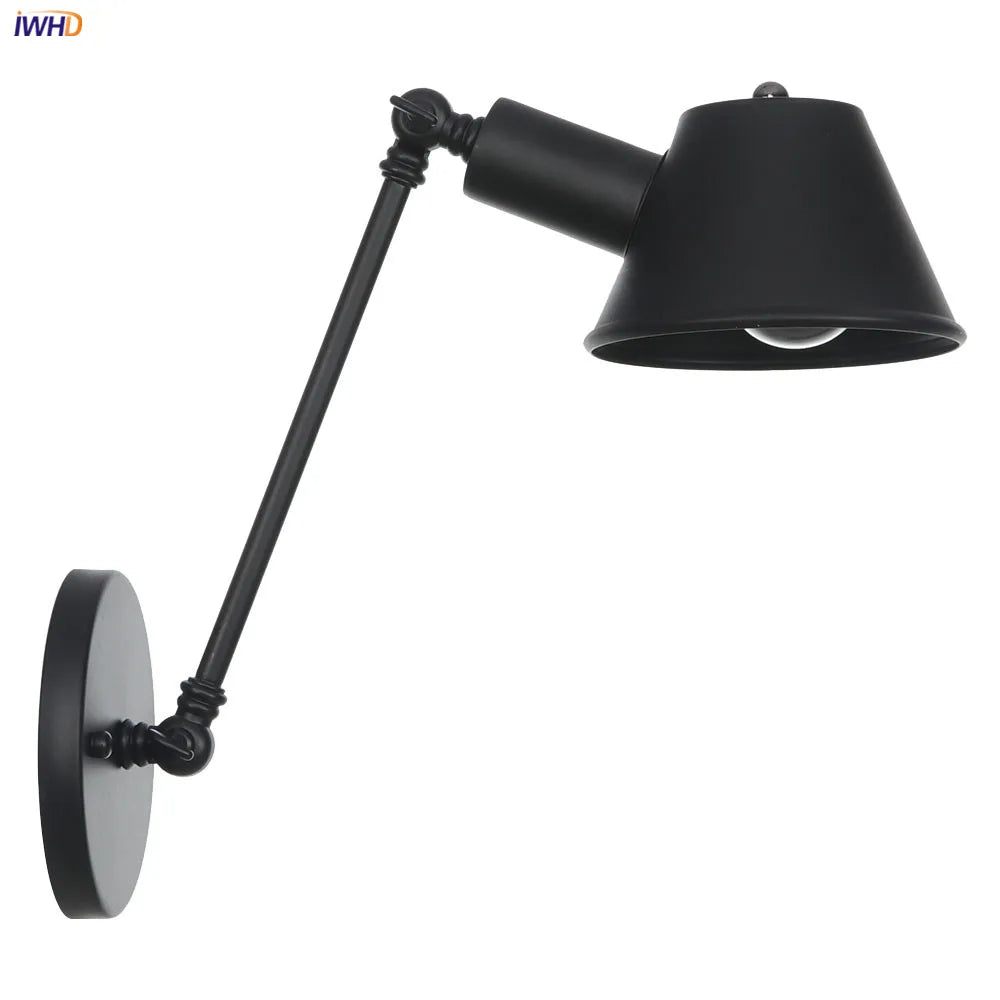 Black Single Swing Arm Wall Light Industrial Vintage Sconce LED Wall Lamp
