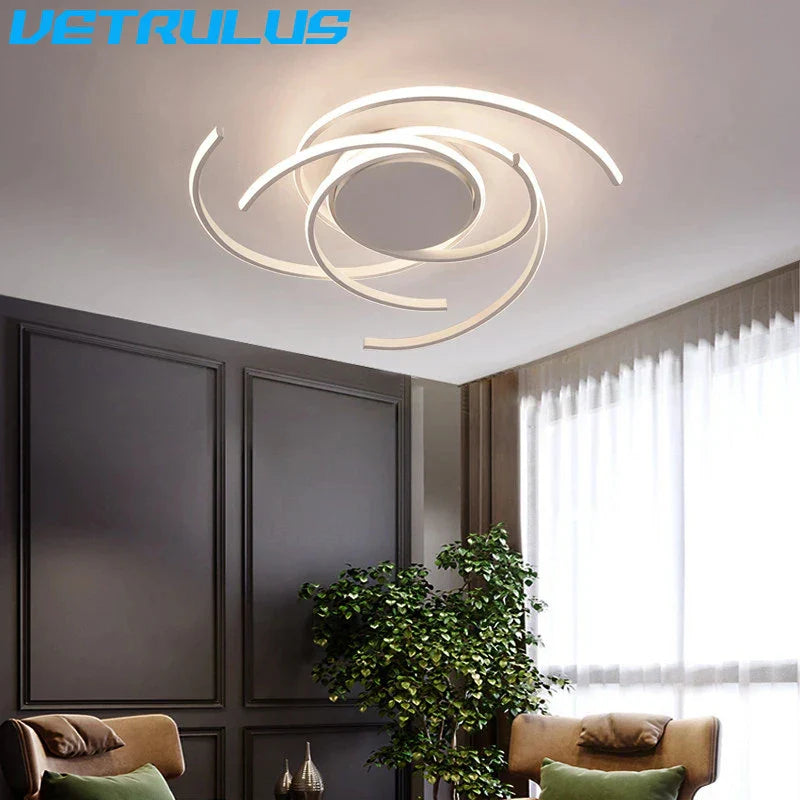 Curved Branch LED Ceiling Lamp: Modern Nordic Design for Bedroom, Dining, Kitchen.