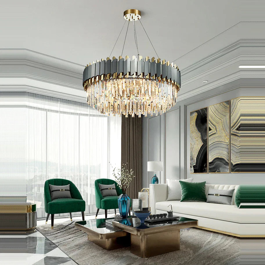 Art Deco Golden Crystal Chandelier LED Hanging Lamp