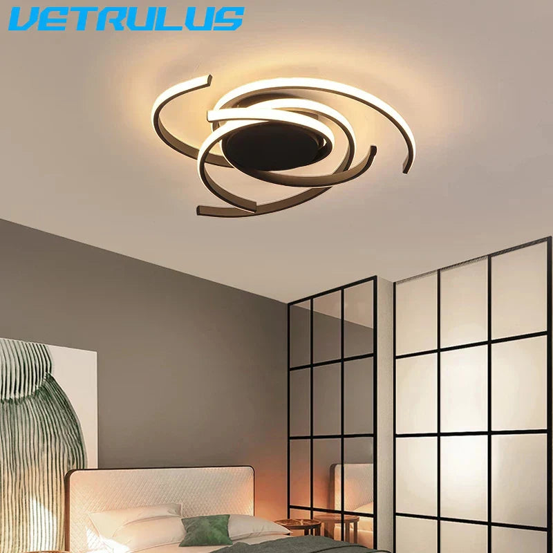 Curved Branch LED Ceiling Lamp: Modern Nordic Design for Bedroom, Dining, Kitchen.