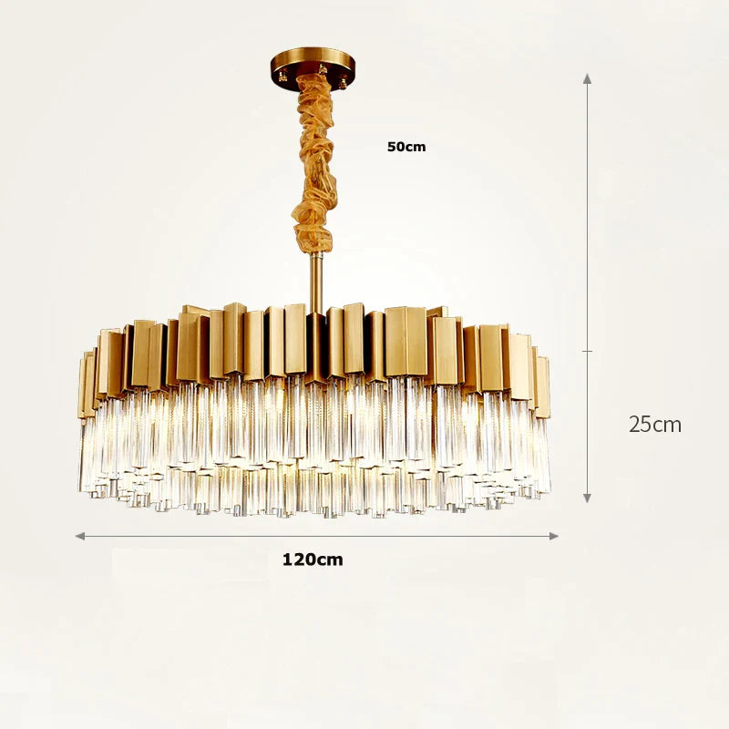 Golden Stainless Steel Crystal Chandelier for Elegant Foyer Lighting