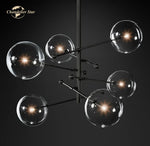 Modern Black Brass Chandelier Clear Glass Globe Island Pendant Lights