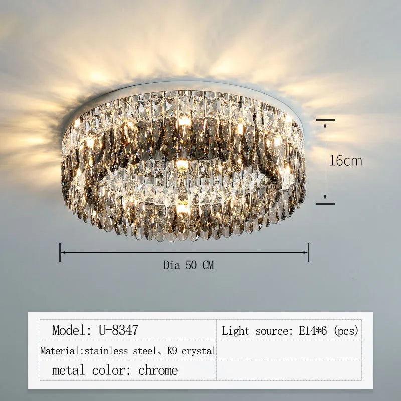 Crystal Chrome Ceiling Lamp - Simple Modern Nordic Living Room Dining Bedroom Lighting
