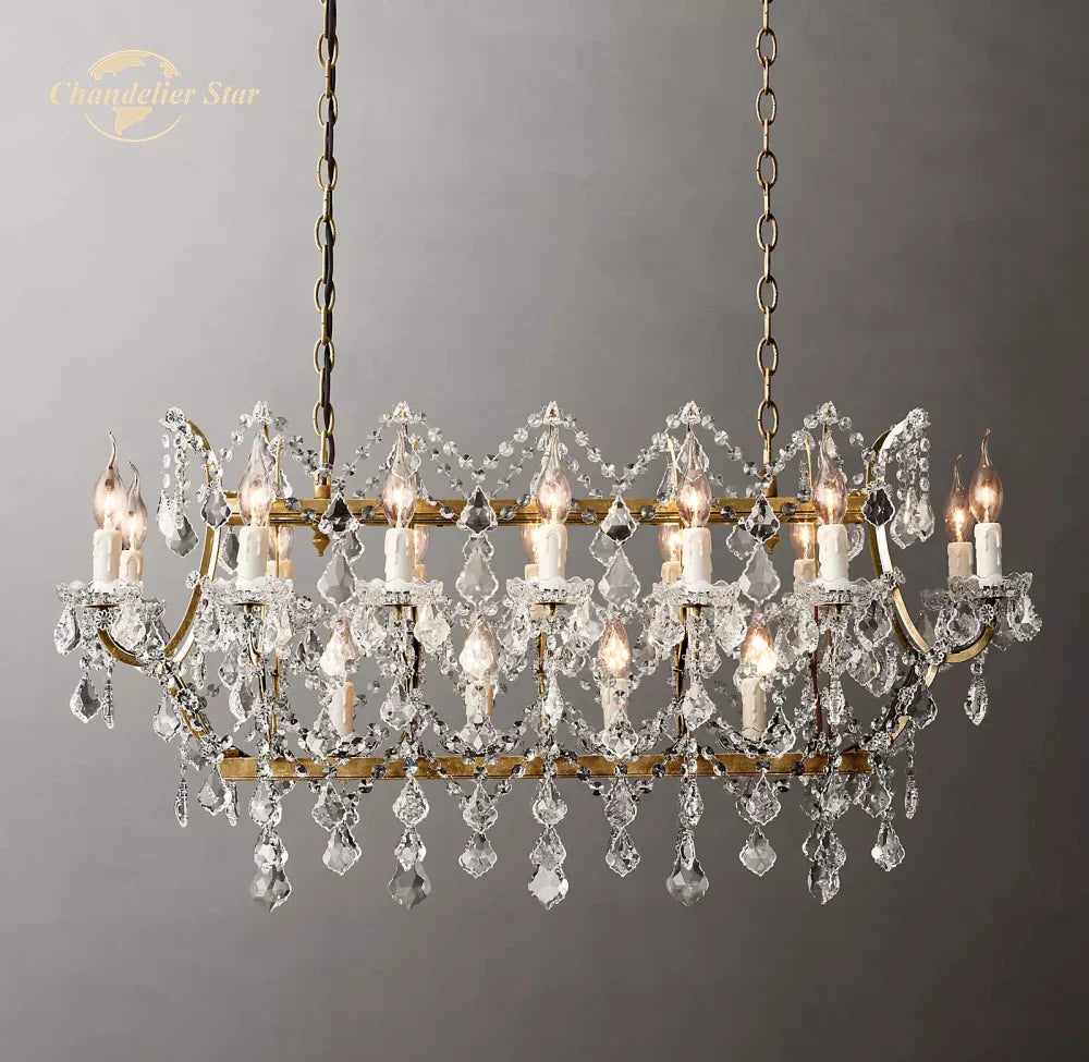 Crystal Iron Chandelier: Modern Brass Candle Chandeliers for Living Dining Room