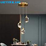 Diamond Crystal LED Chandelier, Brass Ceiling Pendant Light for Dining Room