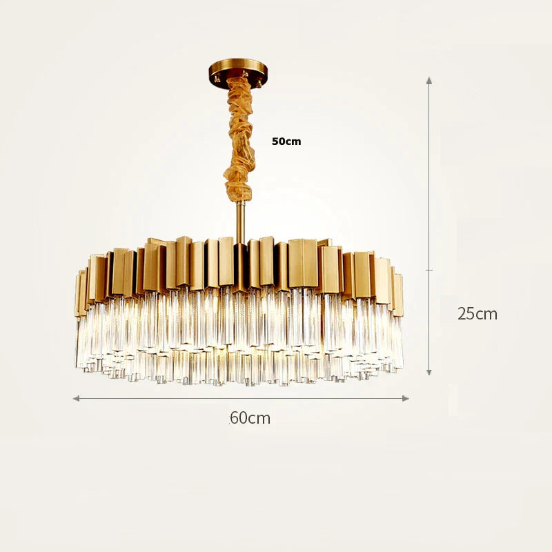 Golden Stainless Steel Crystal Chandelier for Elegant Foyer Lighting